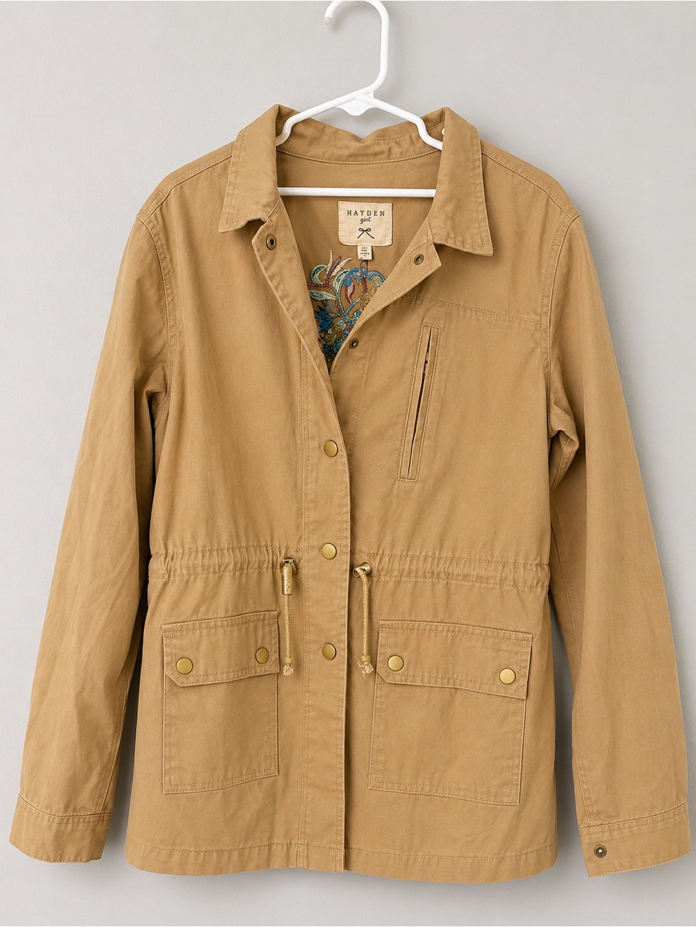 Hayden Beige Utility Jacket with Drawstring Waist